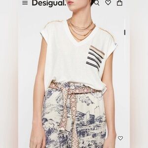 Desigual women's Embossed sailor t-shirt/blouse Size M white blue